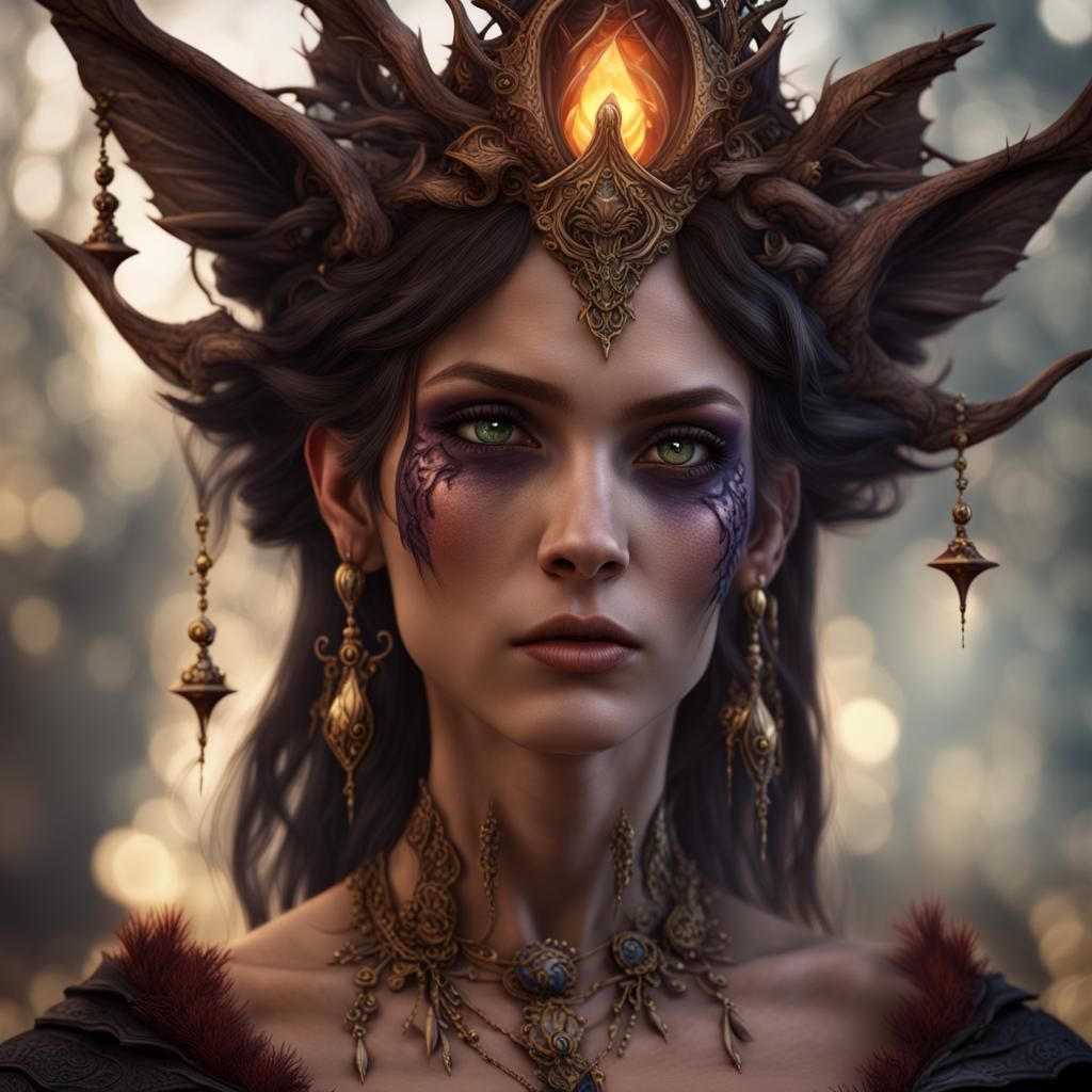 Priestess Witch Fairy Face in Detailed Matte Painting