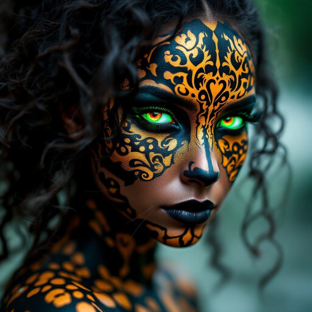 Majestic Jaguar Lady with Intricate Face Paint