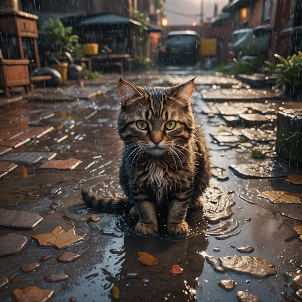 Cat in the Rain: Detailed Matte Painting