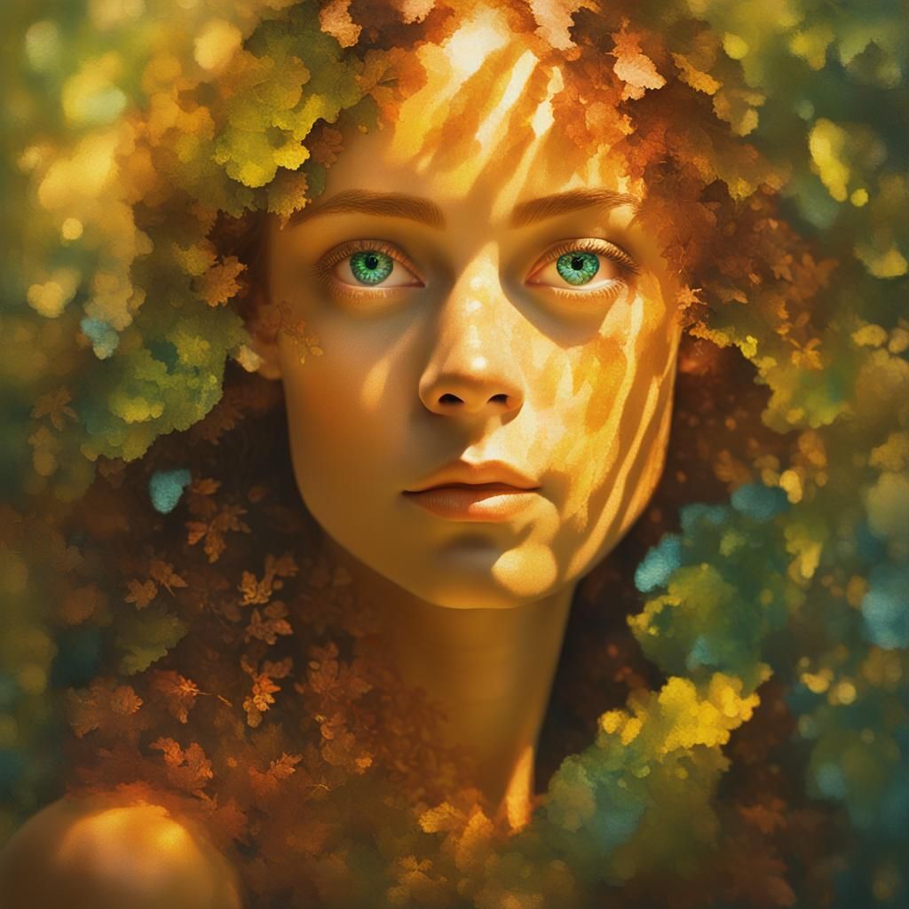 Forest Nymph Portrait with Ocean Eyes in Photography Style