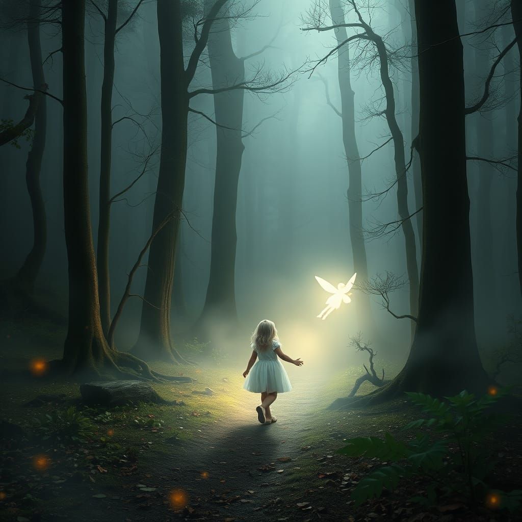 Toddler Follows Glowing Fairy Through Enchanted Foggy Forest