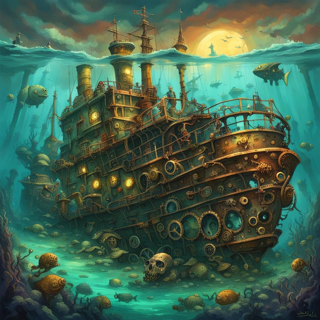 Steampunk Shipwreck with Zombie Sailors