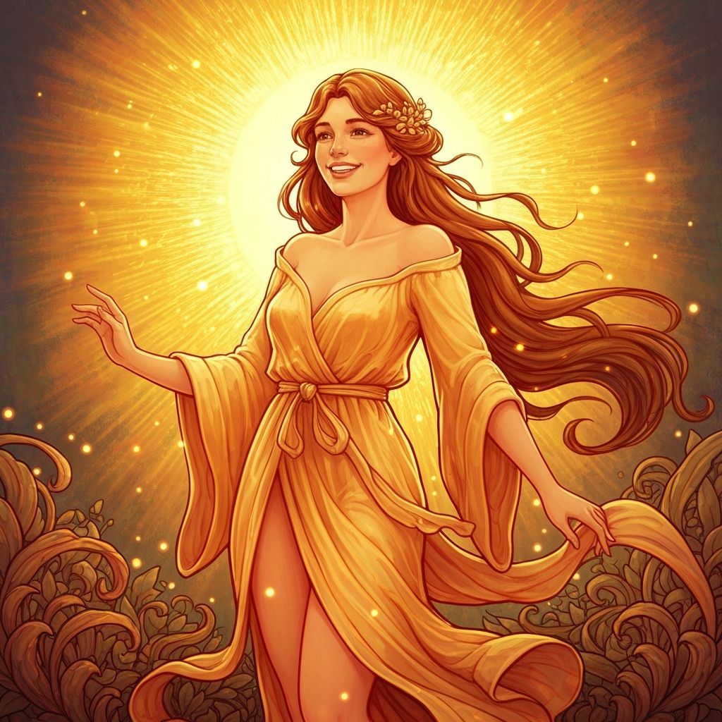 Radiant Woman as Sunbeam in Art Nouveau Style