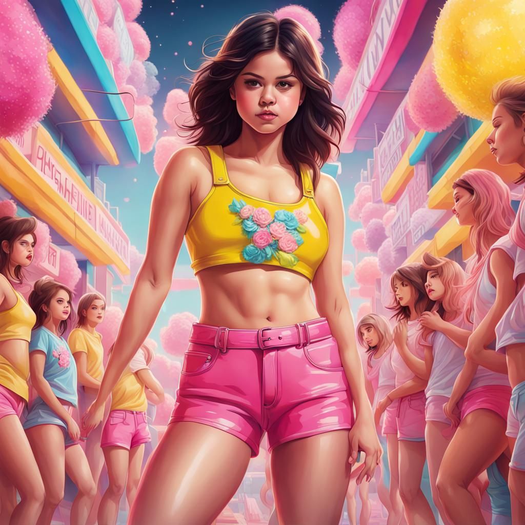 Selena Gomez in Candy Art Style Digital Illustration