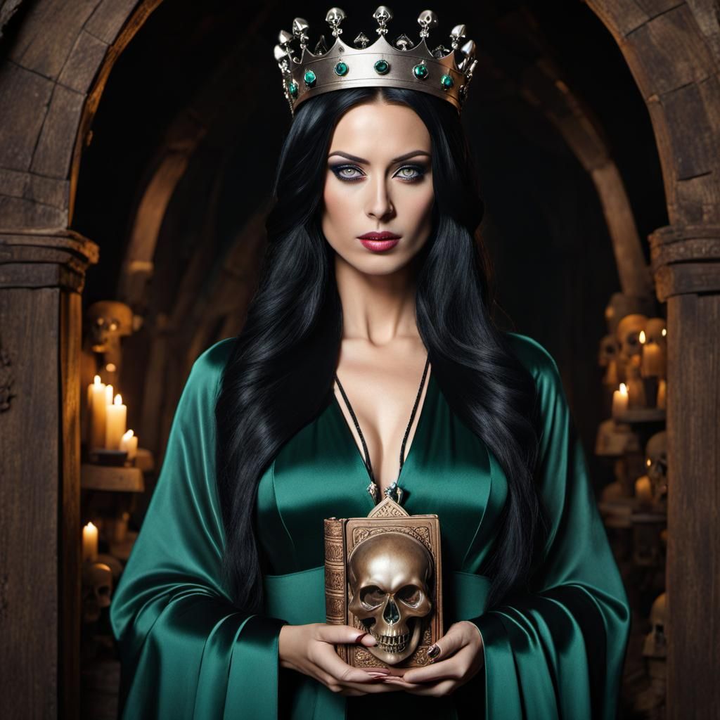 A necromancer woman with a spells book