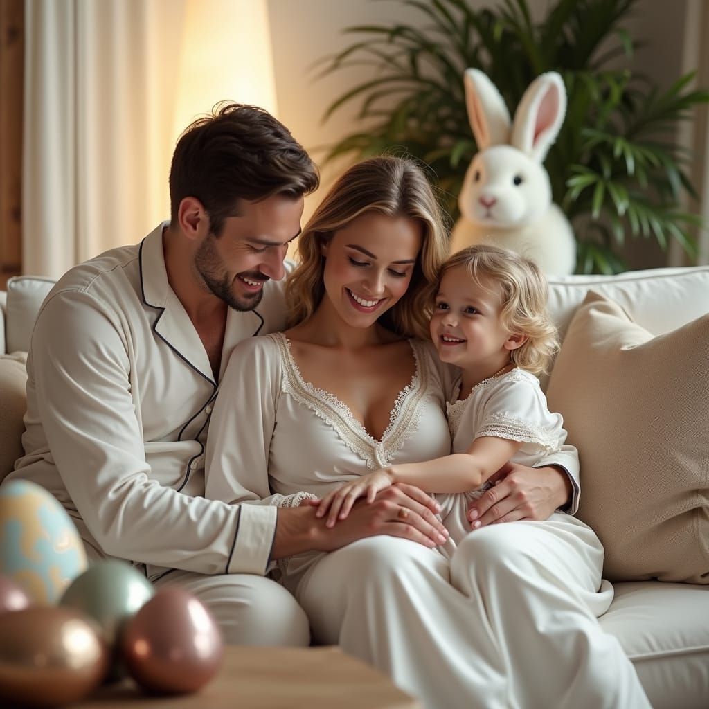 Warm Easter Morning with Young Family in Cozy Modern Home