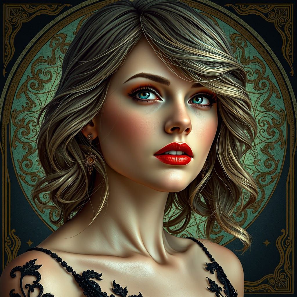 Elegant Taylor Swift Portrait in Art Nouveau Style