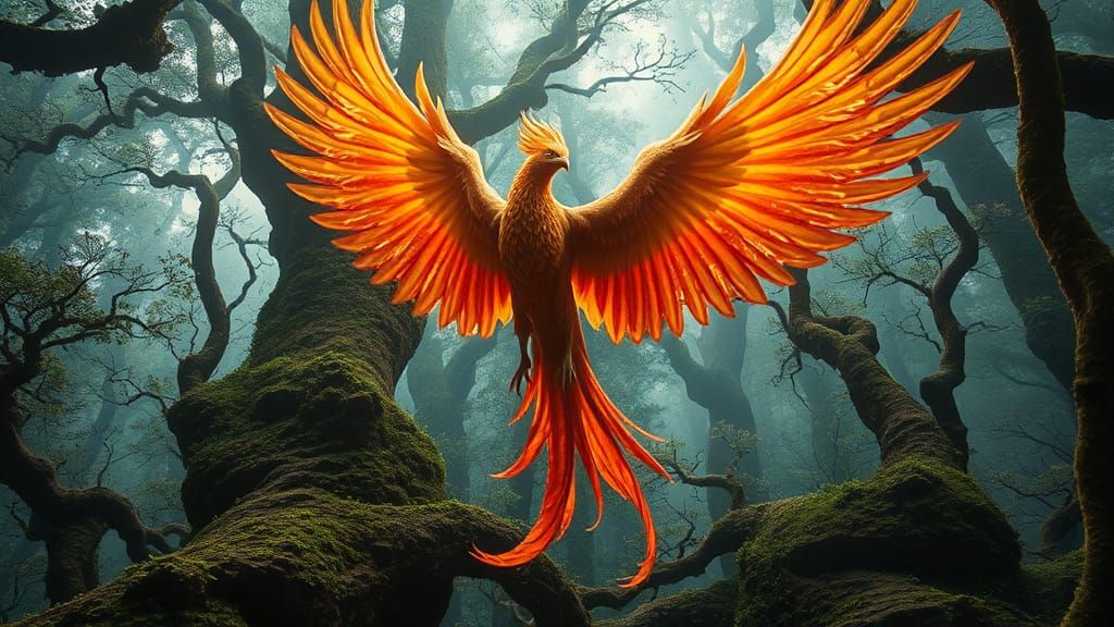 Phoenix in Mycelium Network: Surrealist Art