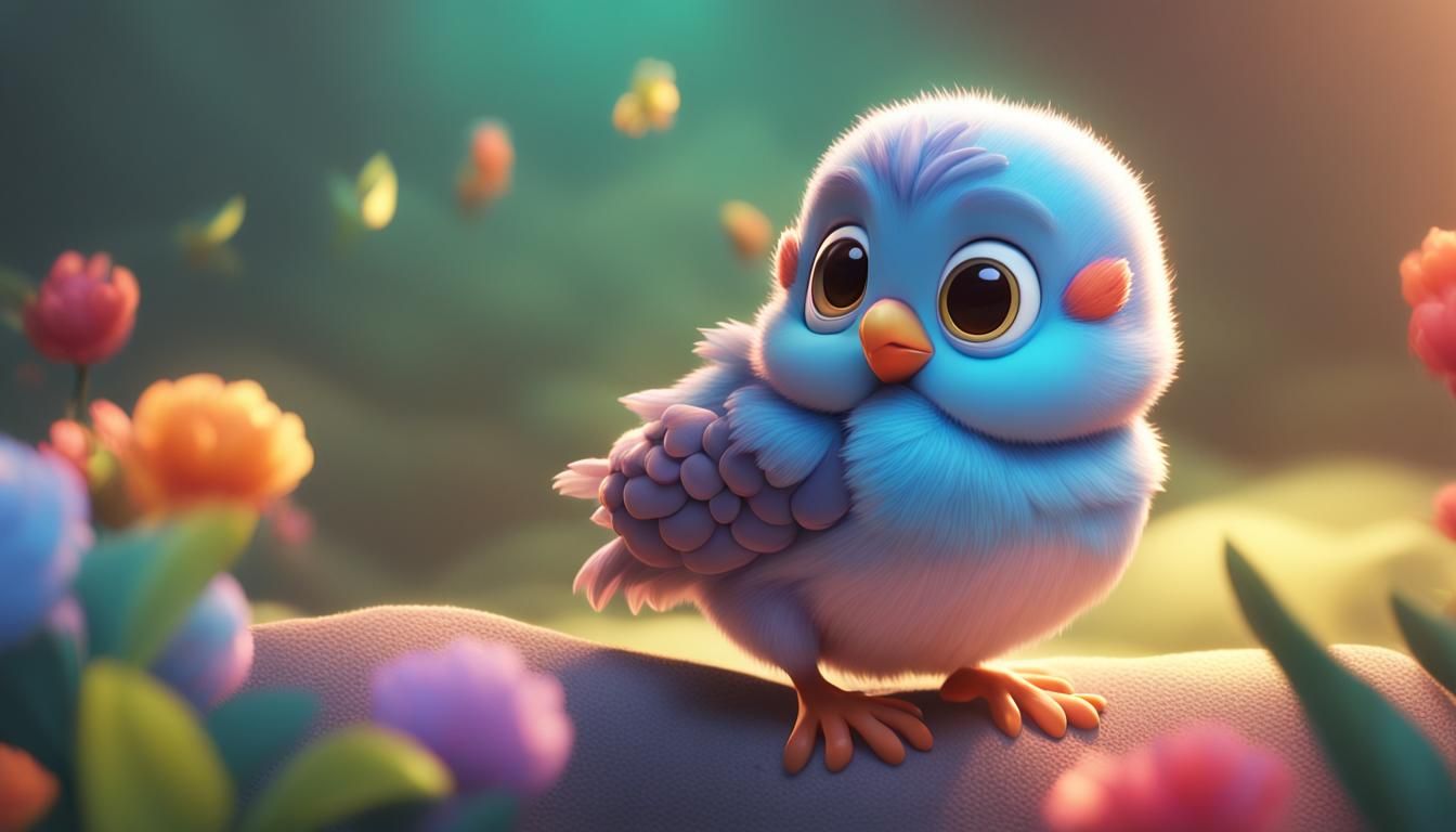 Cute Disney-Style Bird with Glowing Eyes
