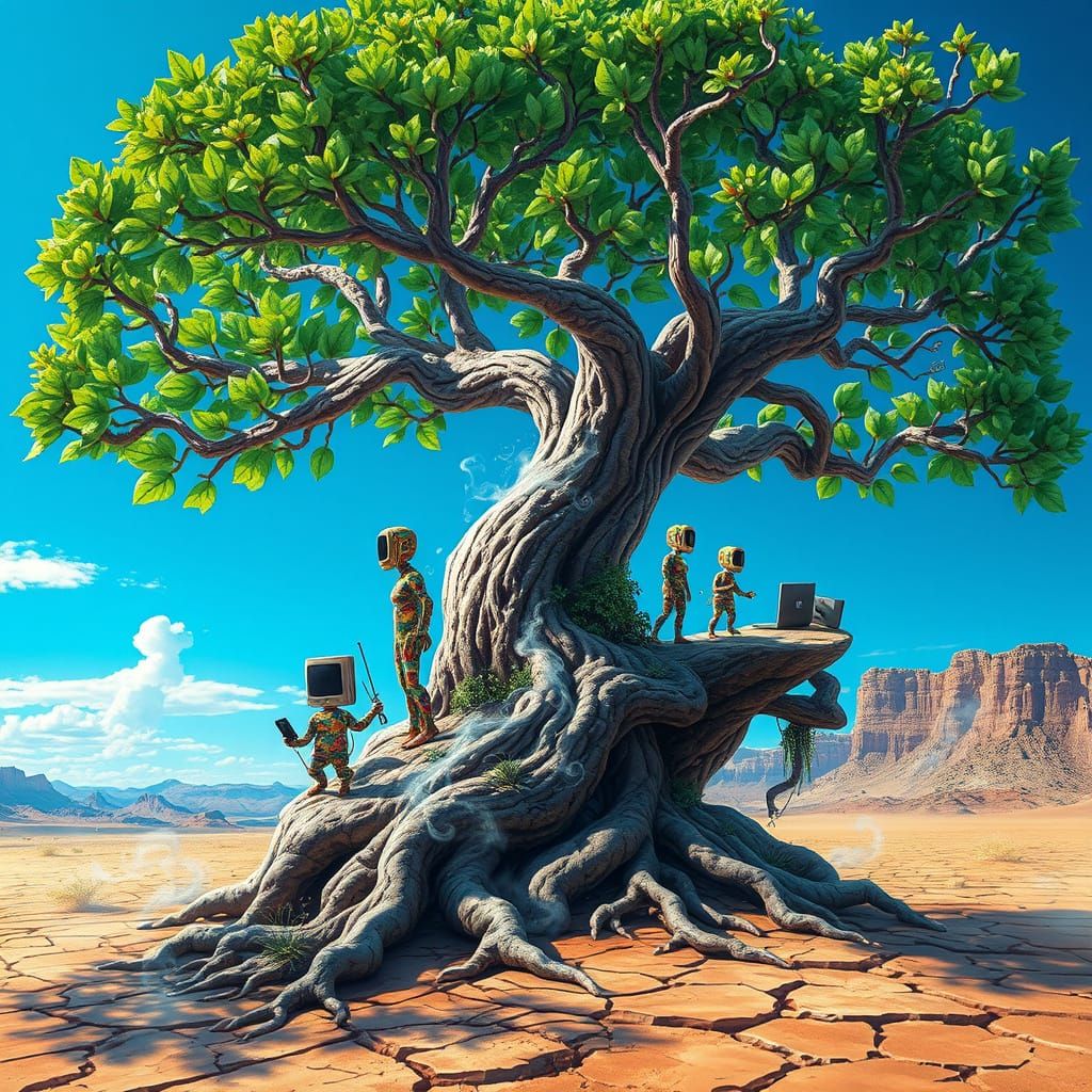 Majestic Desert Tree in Whimsical Art Style