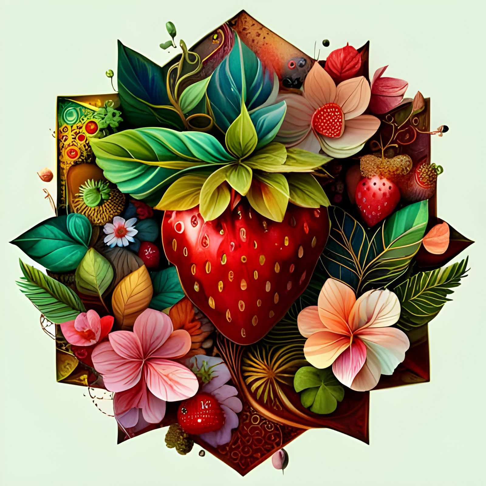 Strawberry in Magical Forest: Geometric Abstract Art
