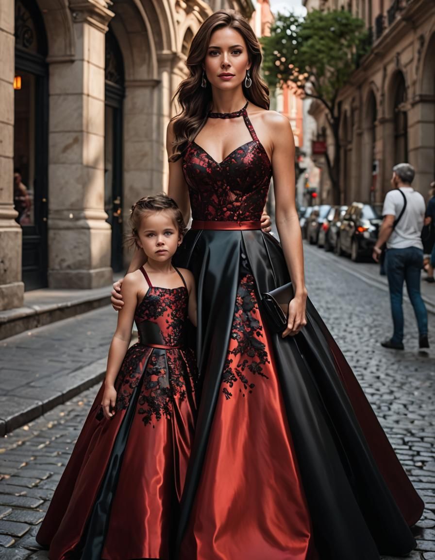 Mother and Daughter in Matching Gowns
