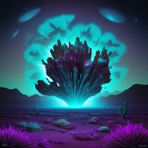 Surreal Desert Under Cosmic Nebulae Sky