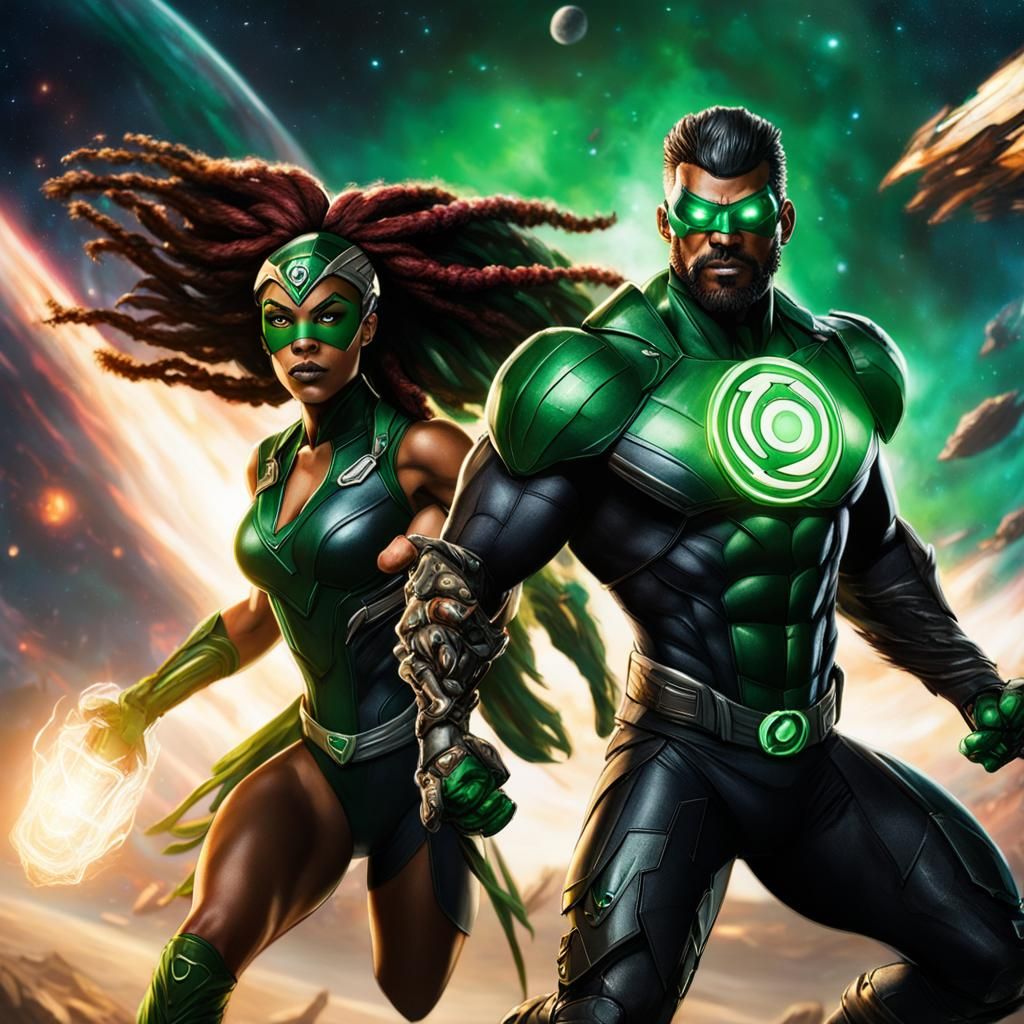 Green Lantern and Hawkgirl in Epic Space Battle