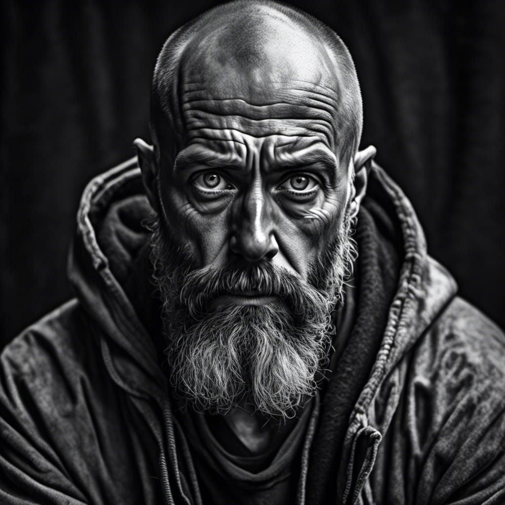 Intense Black and White Portrait of Blue-Eyed Man