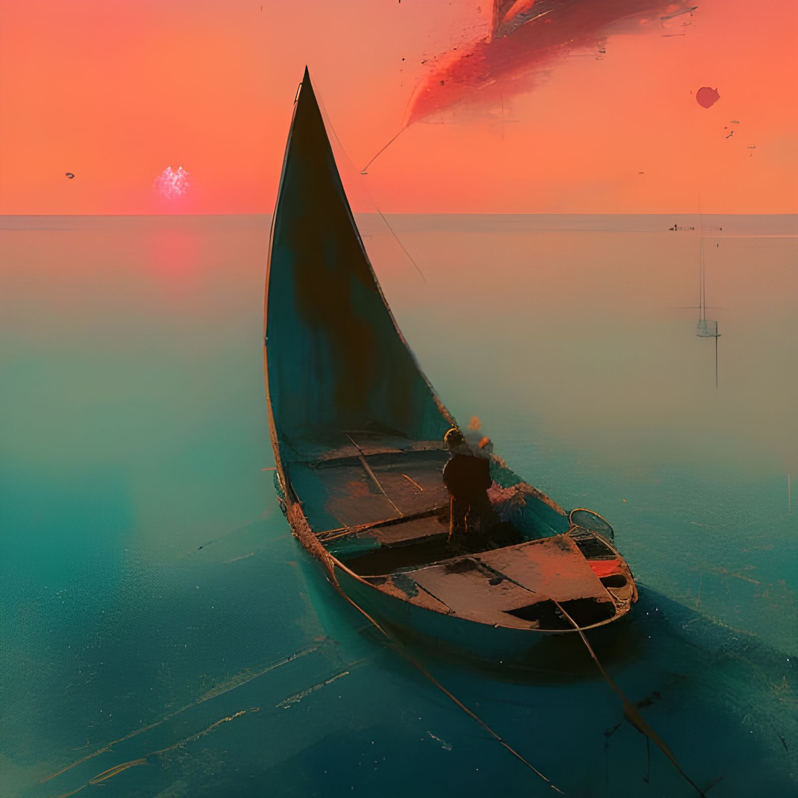 Boat at Sunset: Colorful Fine Art Painting