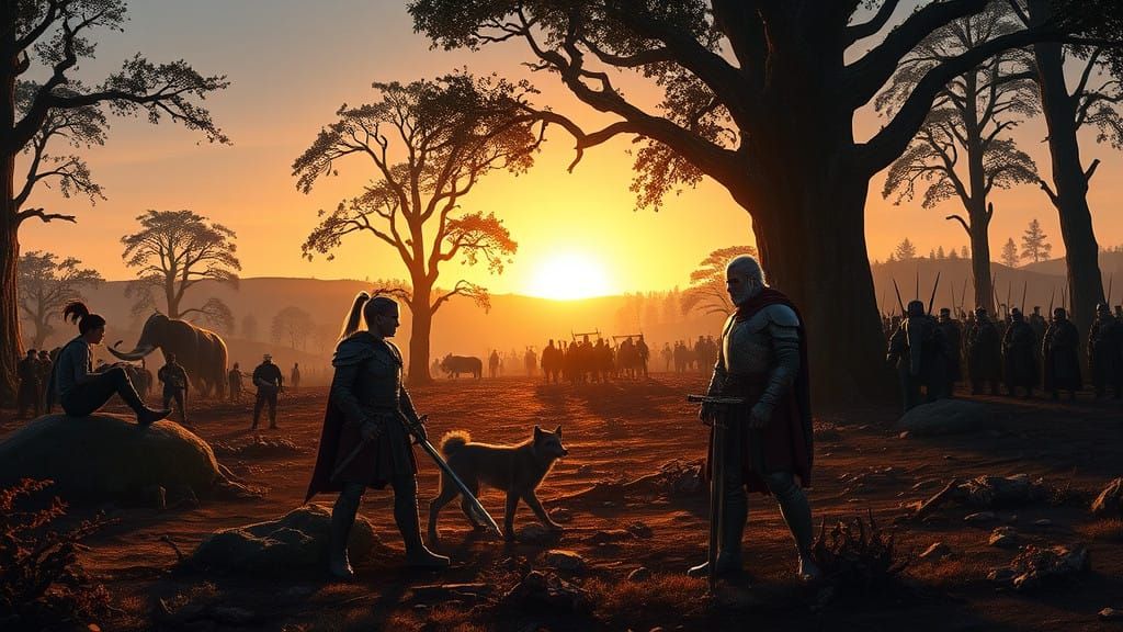 Ethereal Sunset Amidst a Peaceful Battlefield