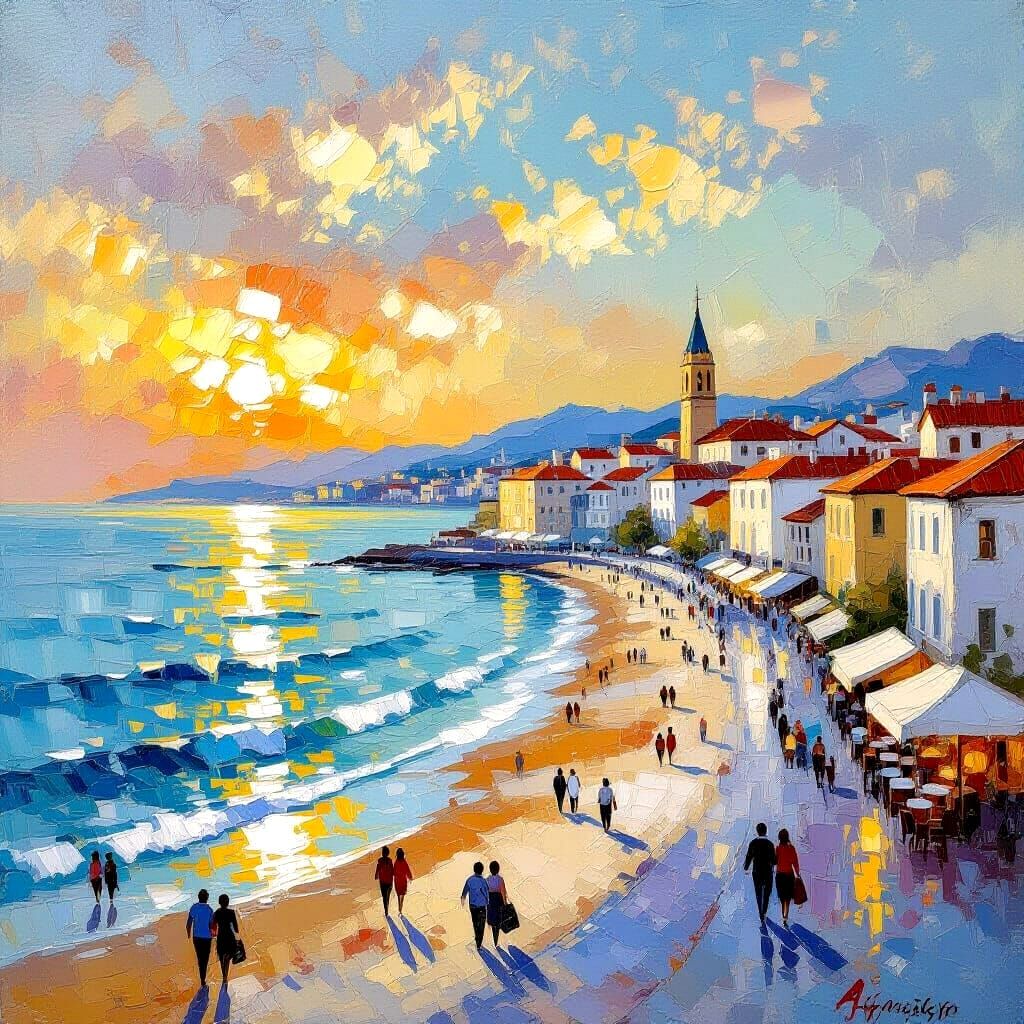 Coastal Market Town: An Impasto Oil Painting