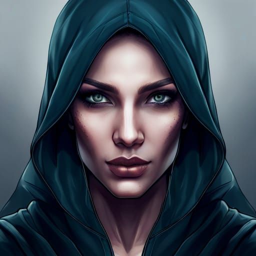 Beautiful Hooded Assassin Portrait in Digital Painting Style