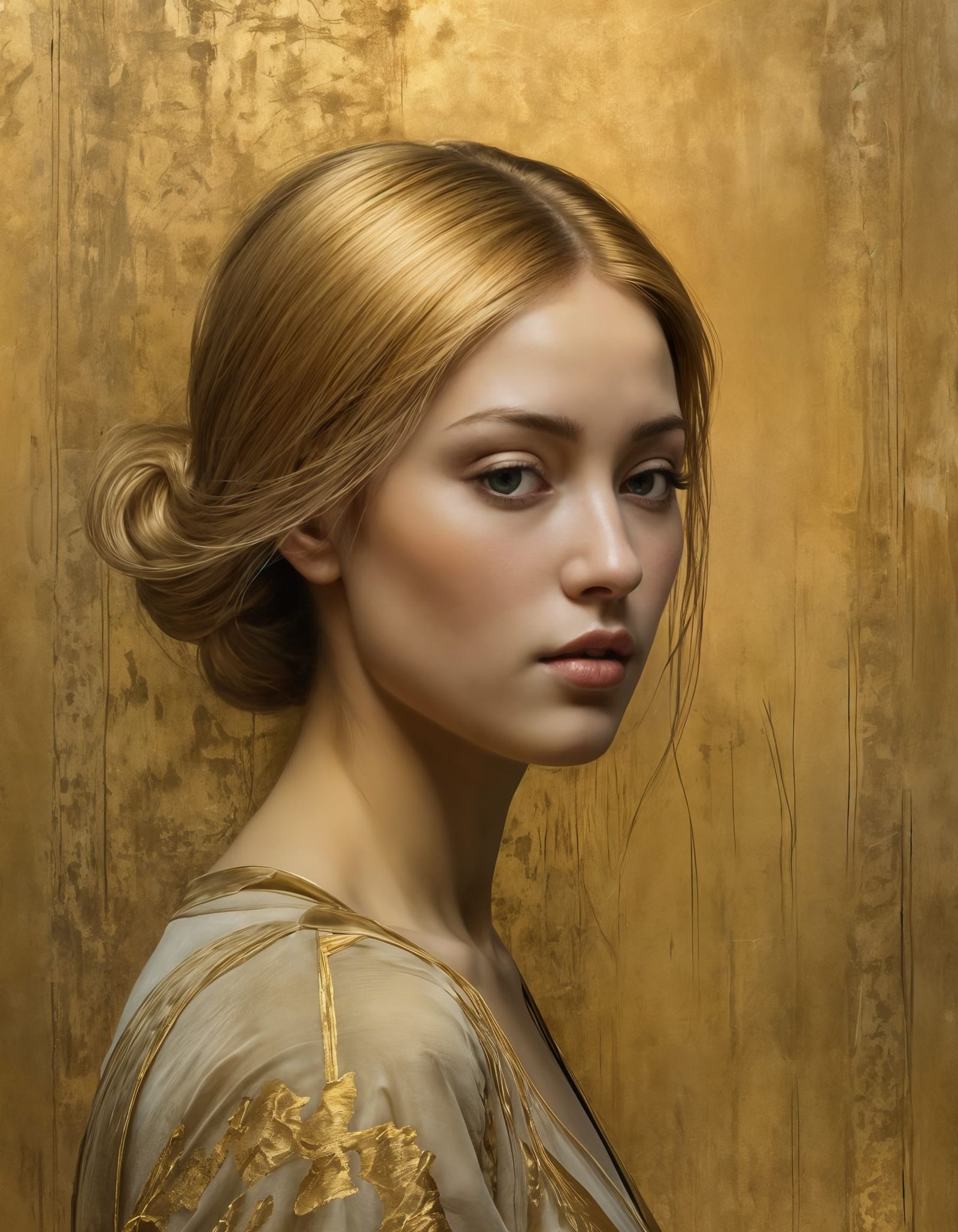 Dreamy Gold Hair Portrait in Hyperrealistic Style