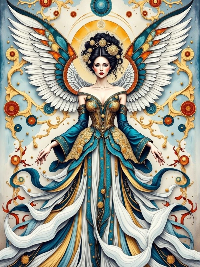 Amaterasu in Haute Couture, Watercolor Impressionism Style