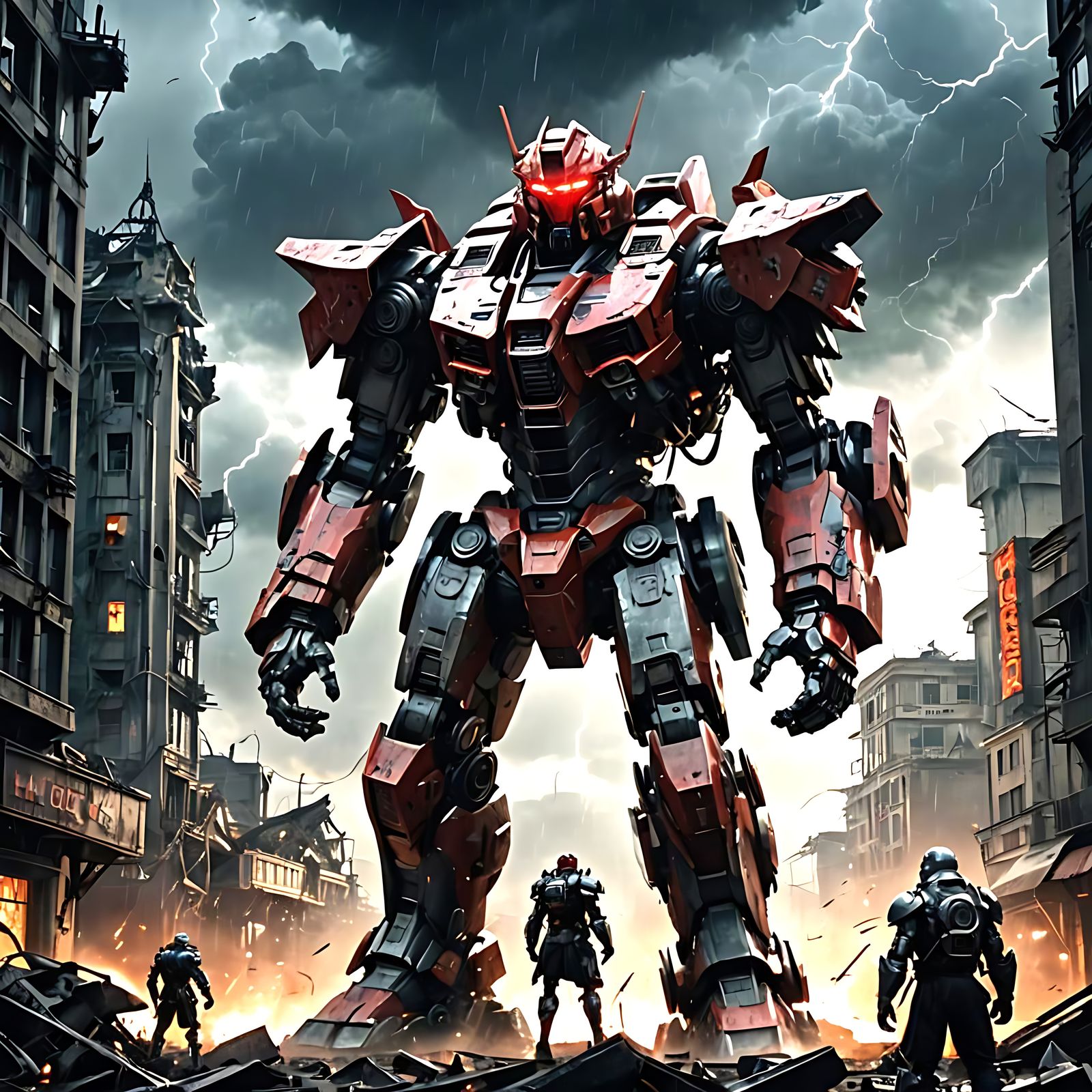 Armored Mecha Looms Over Ruined City