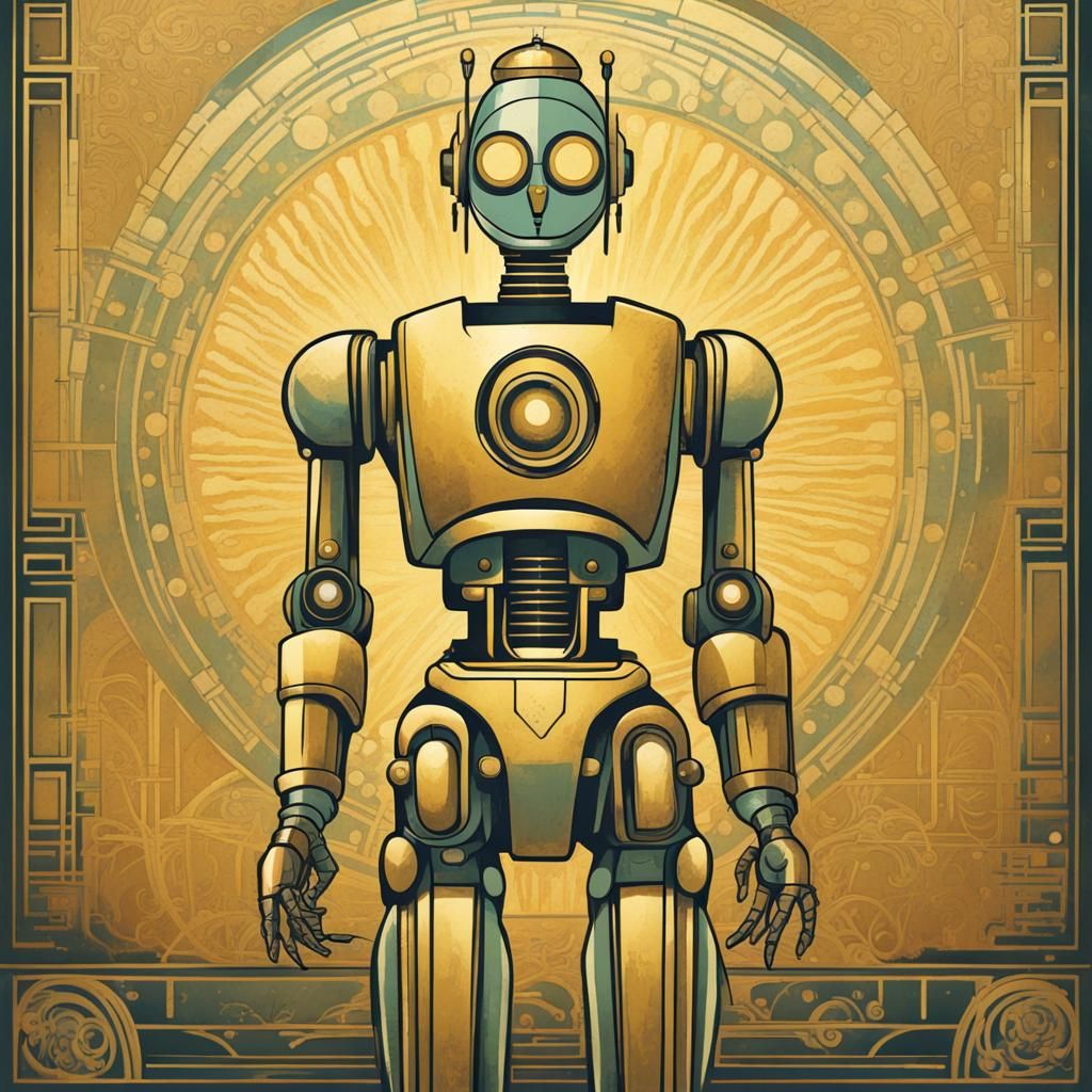Robot in Vintage Japanese Art Style with Lumescent Colors