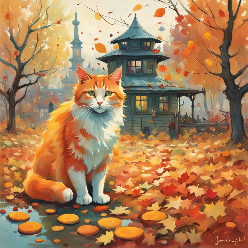 Autumn Cat Inspired by Rackham and Kandinsky