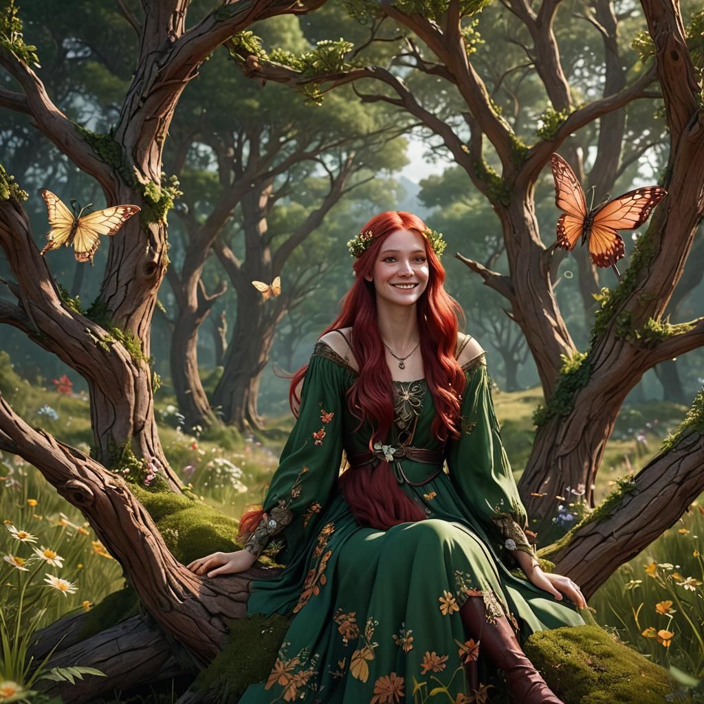 Enchanting Fairy with Butterfly in Fantasy Landscape