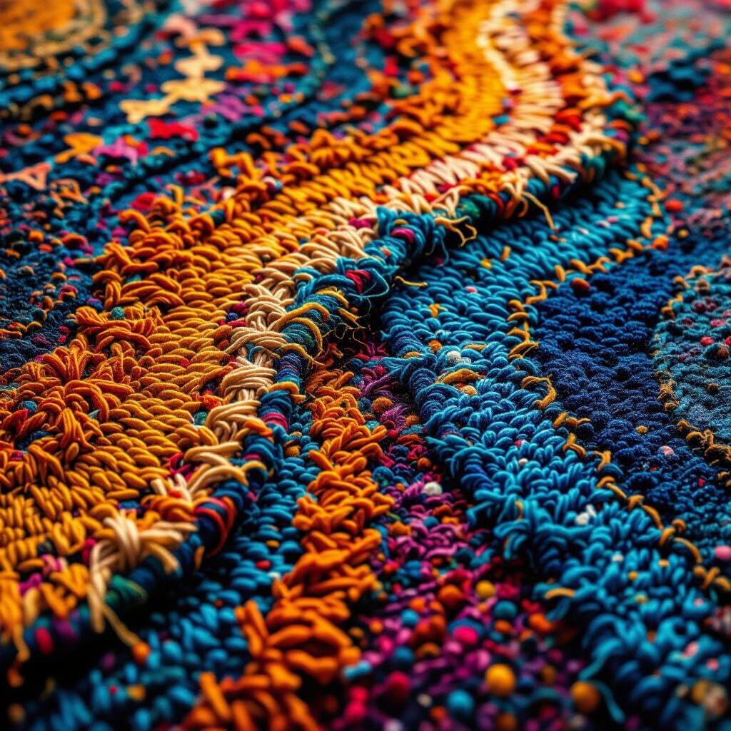 Vibrant Textile Art Close-Up with Intricate Patterns