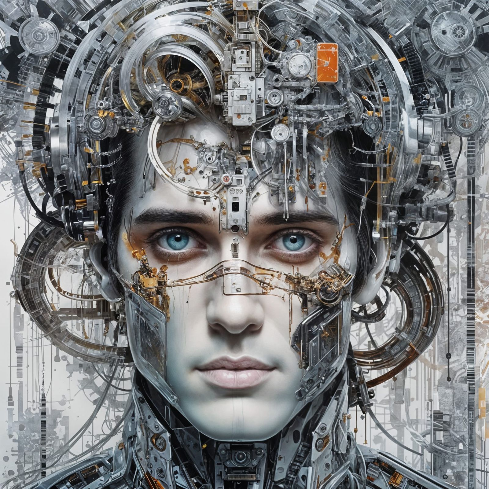 Dreamy Cyborg Elvis Portrait in Glitchcore Style