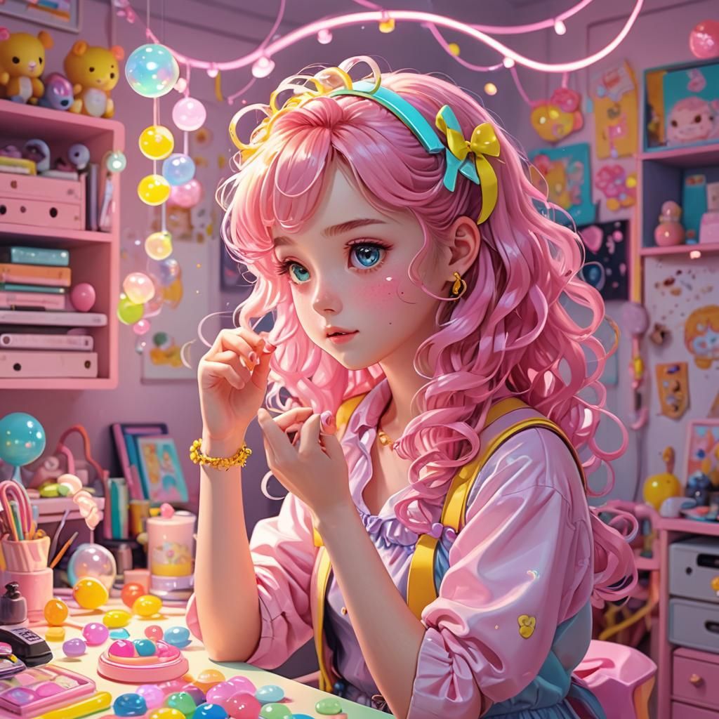 Pastel Anime Girl Fixing Hair Accessory
