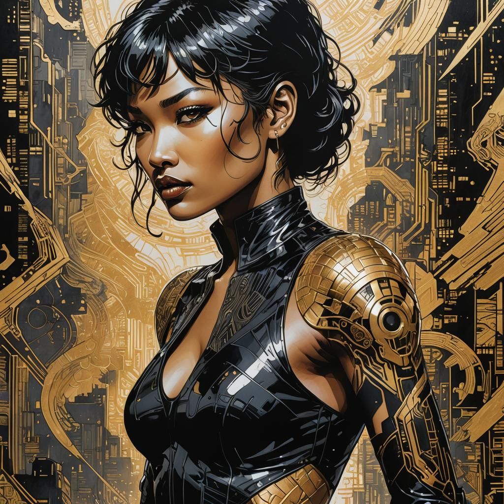 Cyberpunk Supermodel in Jim Lee Ink Style