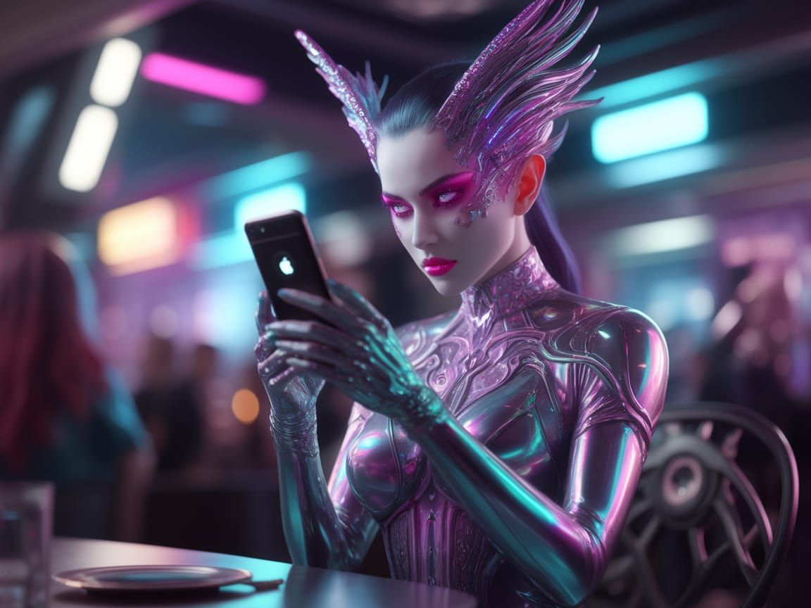 Futuristic Vampire Girl in Space Cafe