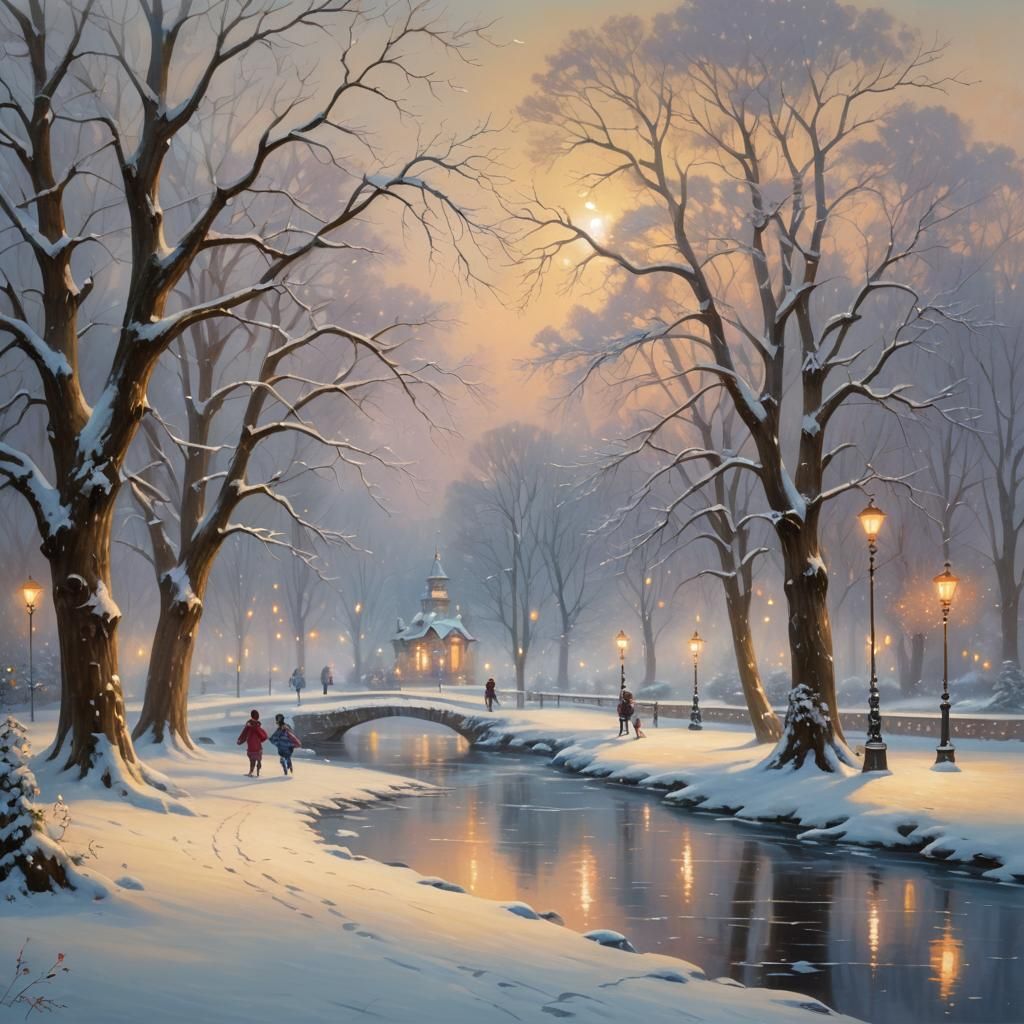 Winter Wonderland Park: Thomas Kinkade Style