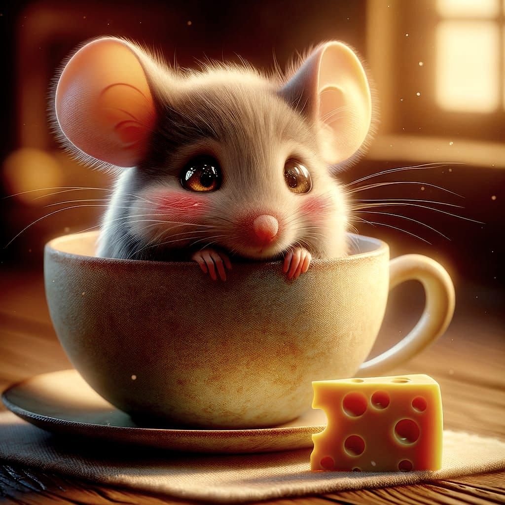 Charming Mouse Peeks Out From Teacup