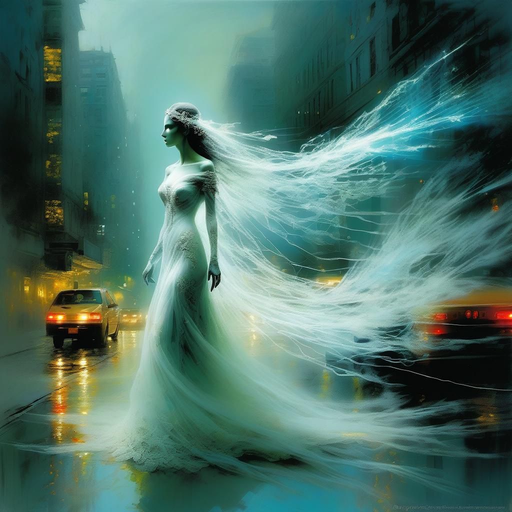 Ethereal Ghost Bride Dissolving in Motion