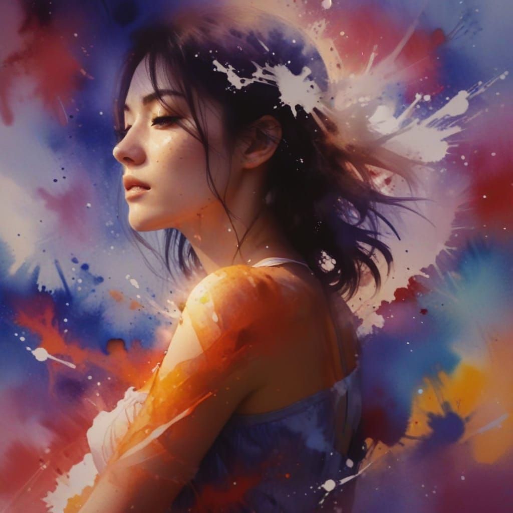 Ethereal Ink Splashes in Pastel Watercolor with Backlighting