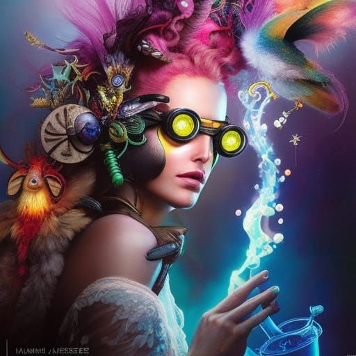 Insane Mad Scientist Woman with Fairies