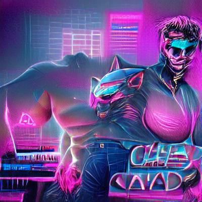 Mega Chad in Synthwave Neon Retro Style