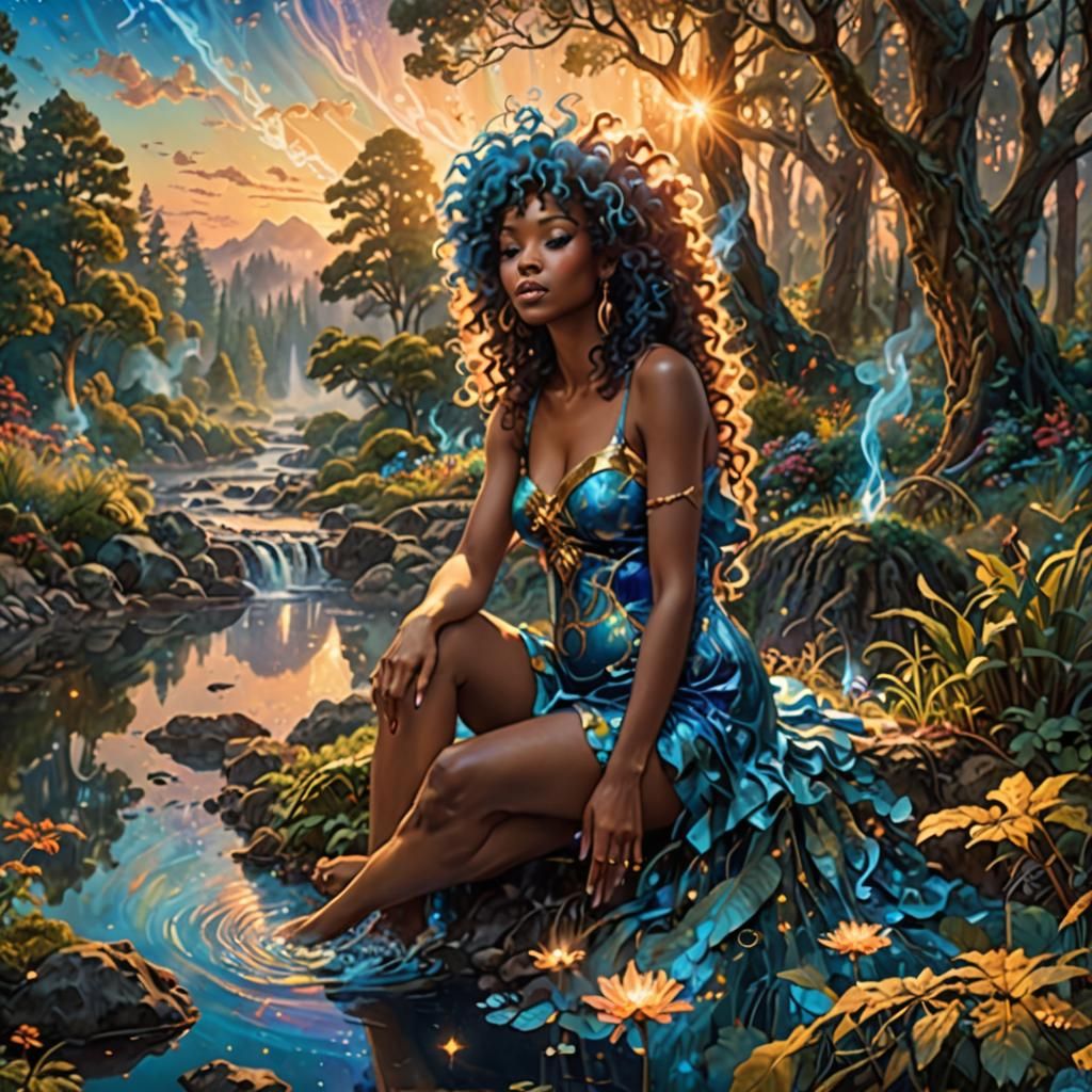 Cosmic Fairy in Mystical Forest, Digital Art