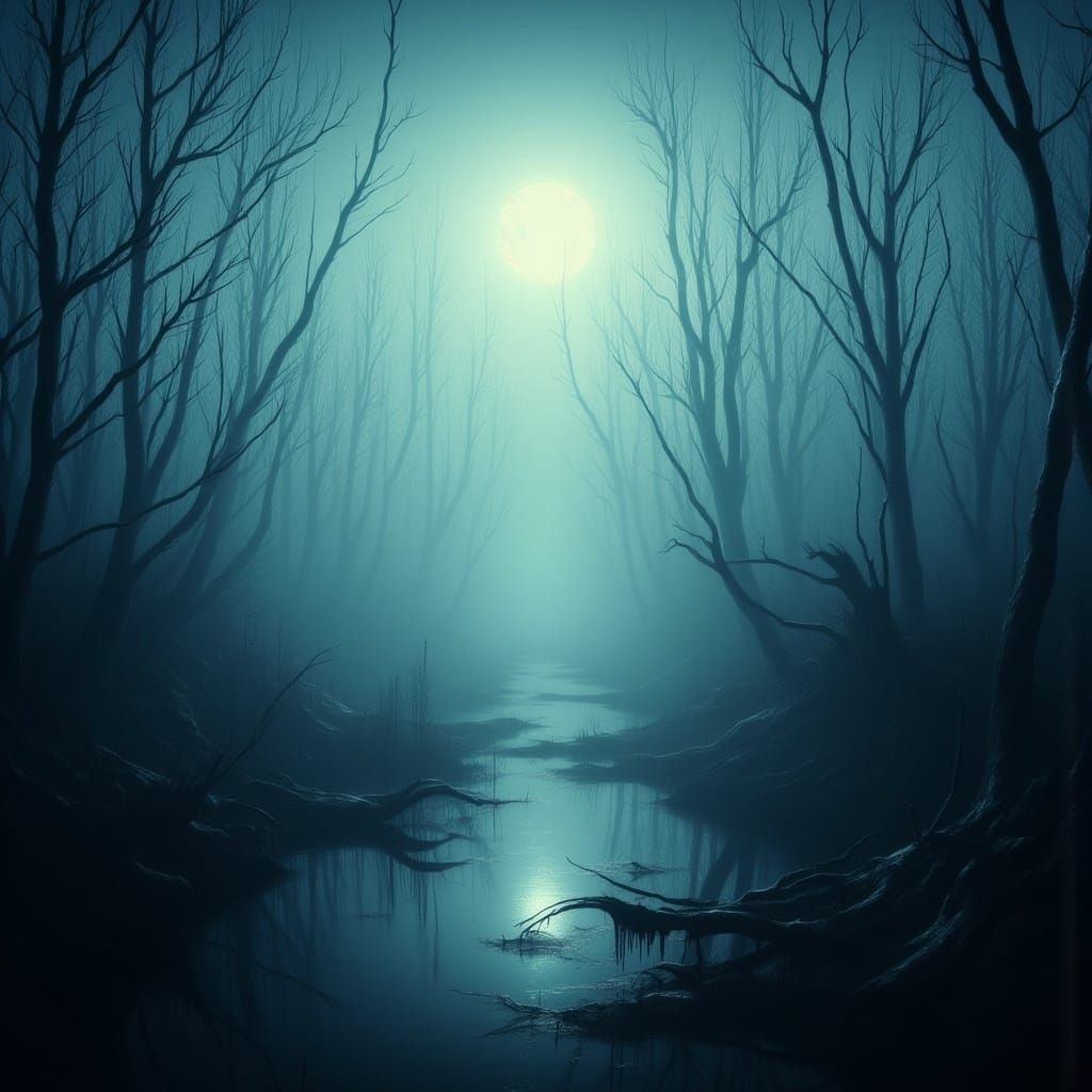 Ethereal Ghosts in Moonlight Marsh Landscape