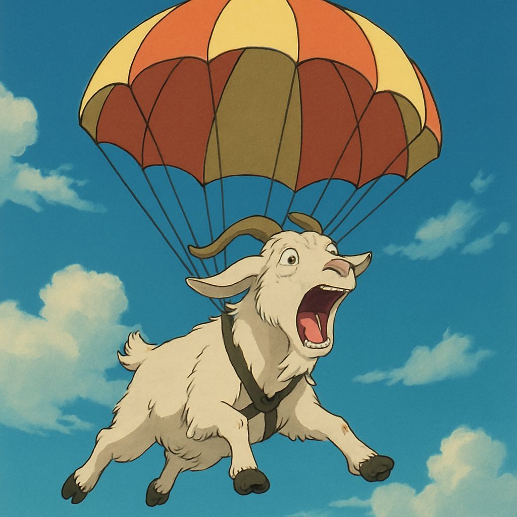 Screaming Goat in Mid-Parachute Freefall