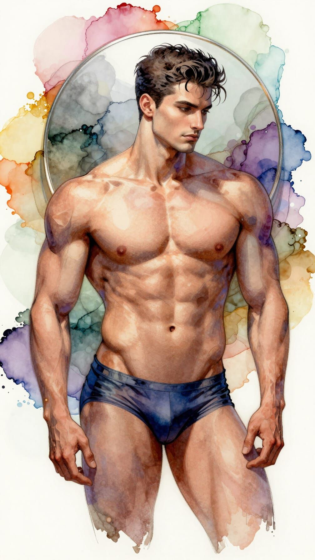 Gay Art: Muscular Men Reflecting Souls in Mirror Hearts