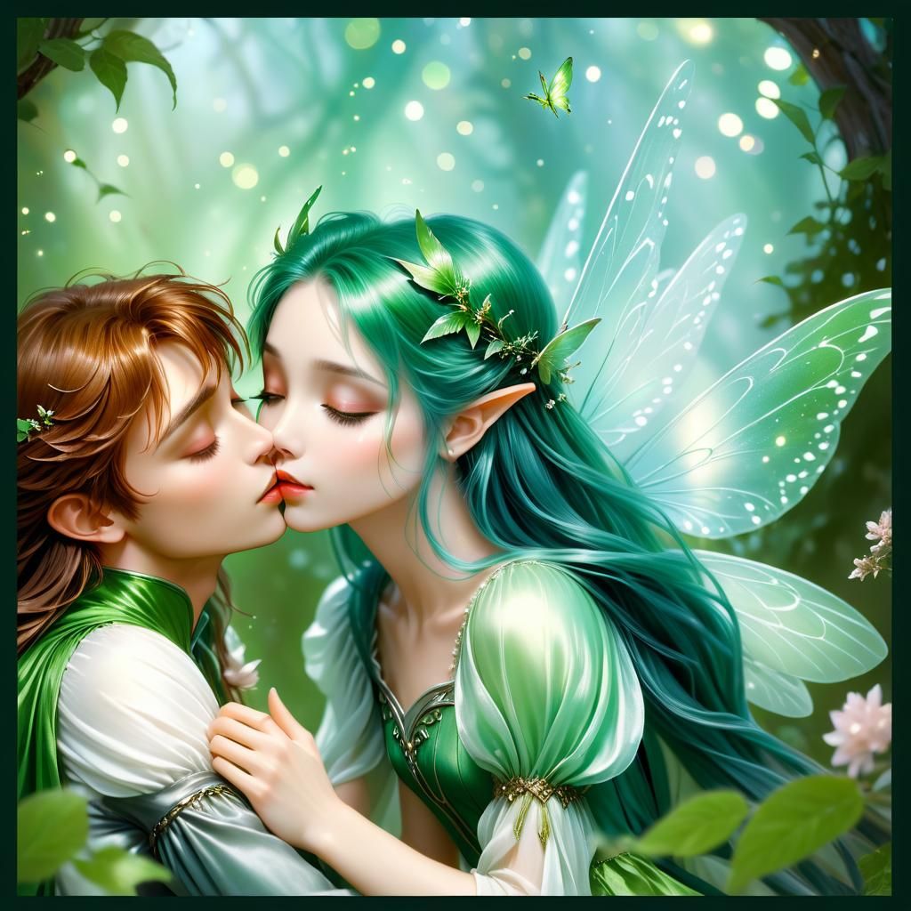 Fairy Kissing Boy: Hyperdetailed Digital Art