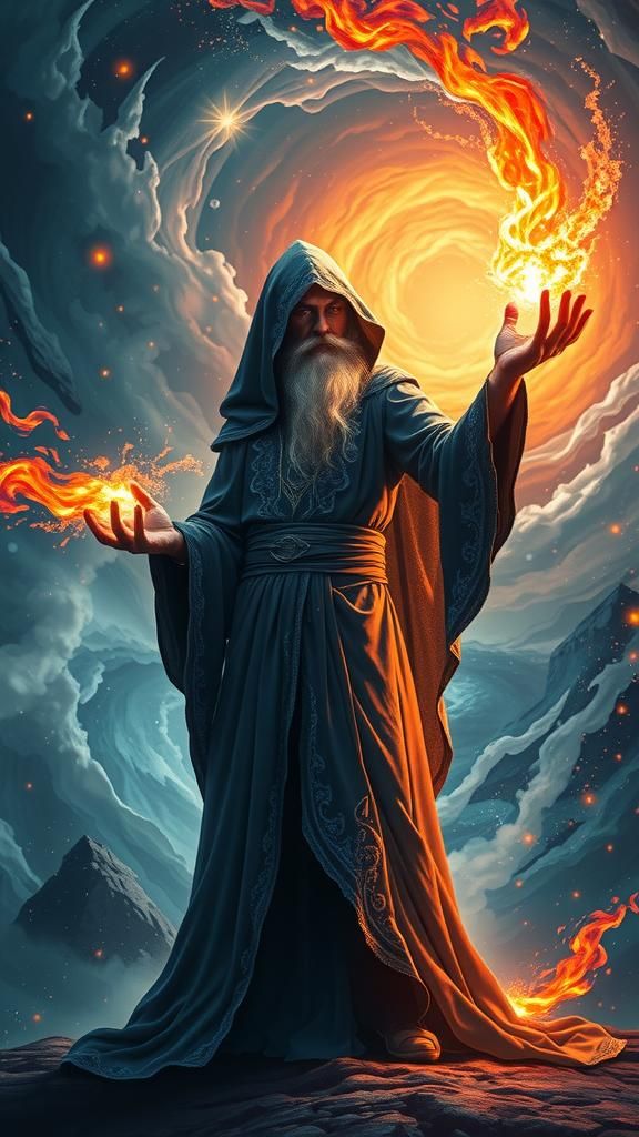 Otherworldly Mage Conjuring a Cataclysmic Spell