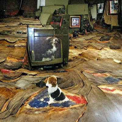 Dog Watches TVs Showing Civil War Portraits