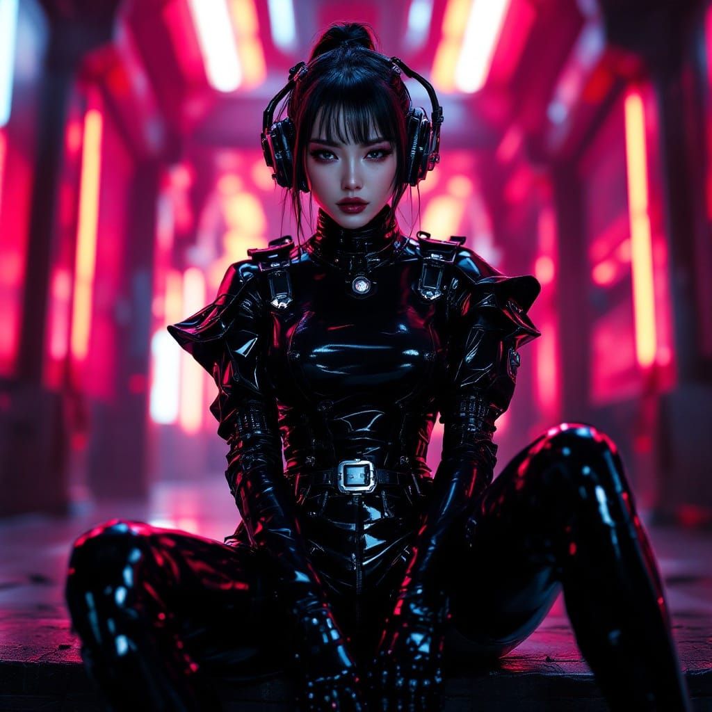 Cybernetic Goddess in Black Leather Uniform, Beyond the Neon...