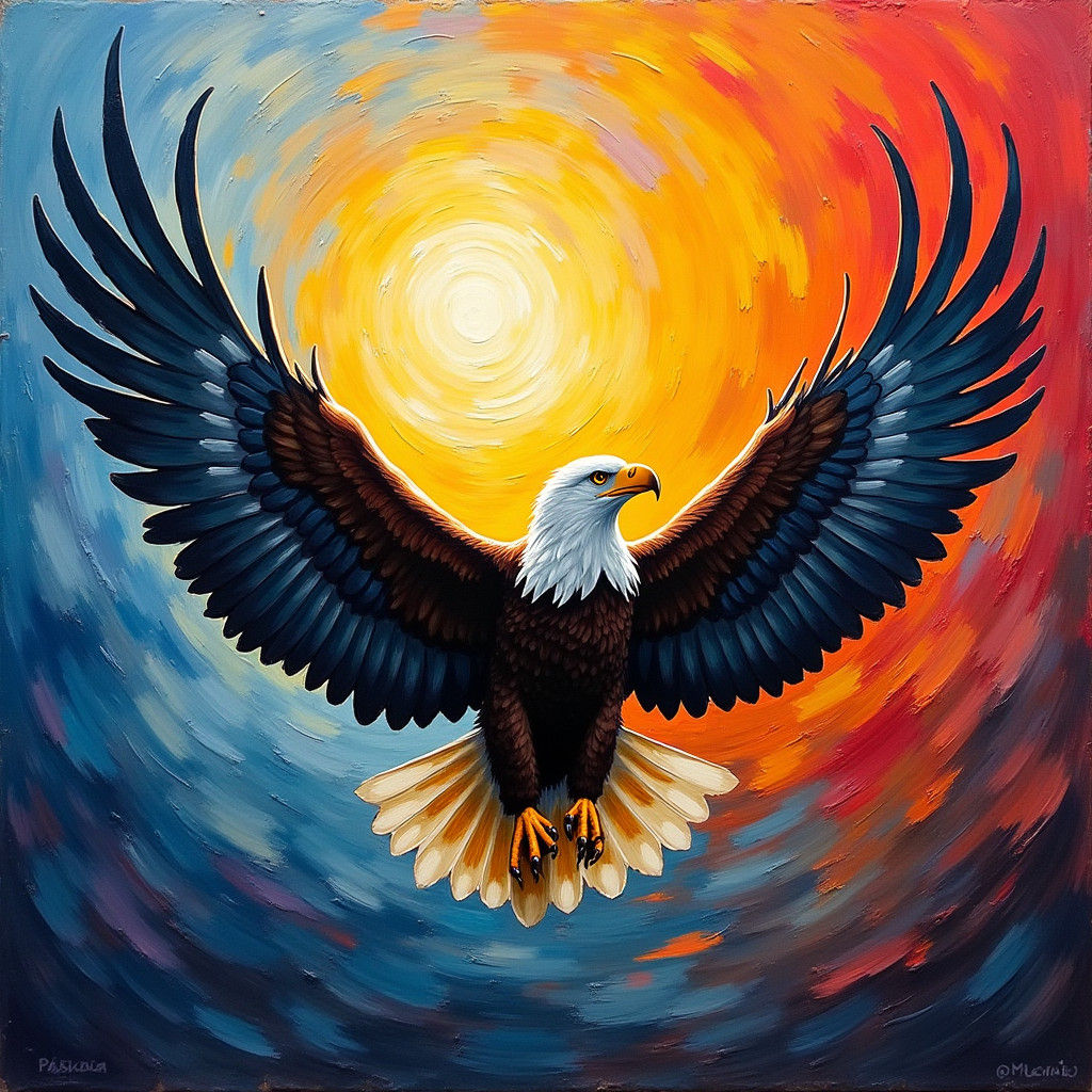 Majestic Eagle in Flight: Neo-Expressionist Impasto Painting