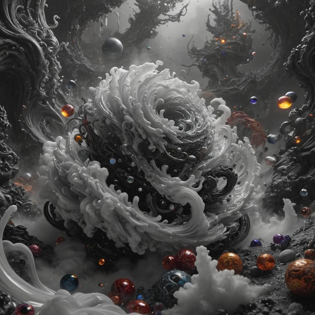 Swirling Vortex of Contrasting Elements in 3D Digital Art